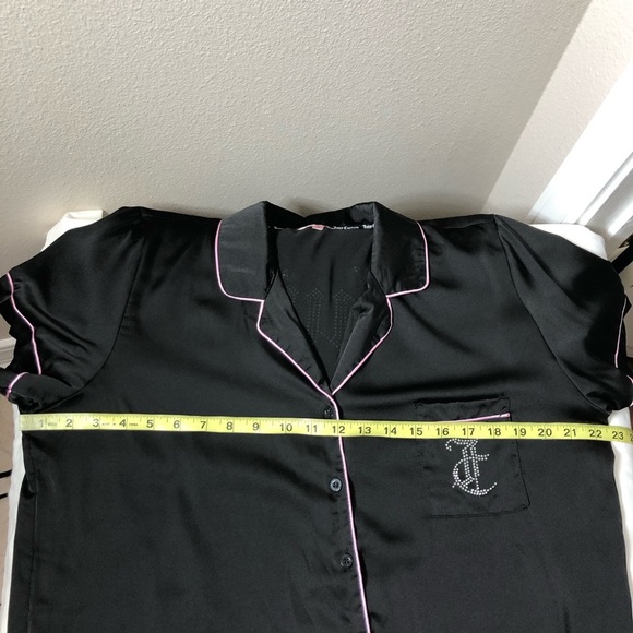 Juicy Couture Women's Satin Black and Pink Rhinestone Button Down Pajama Top XL - Picture 11 of 13